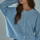 W2536 | Knit Polyester Acrylic Sweater Crew Neck Cardigan