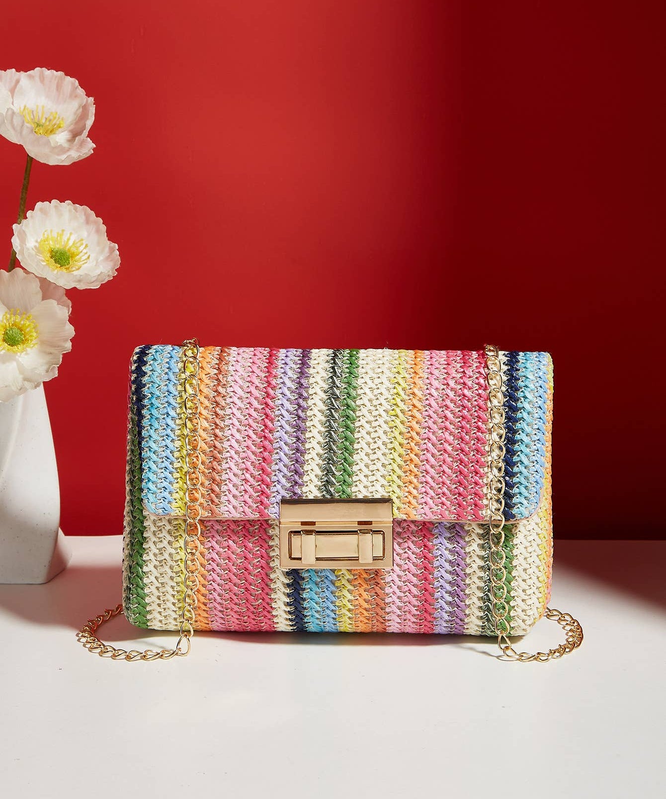Women's straw crossbody bag small square bag