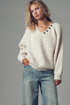 Detachable Scarf Ribbed Knit Sweater Top