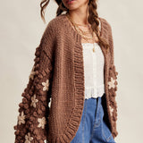 Hand Knit Floral Bobble Sleeve Cardigan LSW1097