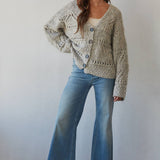 W2624 | Knit Sweater Buttondown Long Sleeve Crochet Cardigan