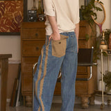 Wide-Leg Utility Stripe Denim Jeans