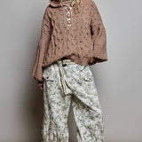 Floral Handmade Buttons Velvet Chenille Sweater Hoodie Top