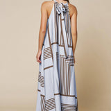 Geo Print Front Tie Keyhole Halter Maxi Dress