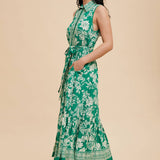 Border Print Lapel Button Down Maxi