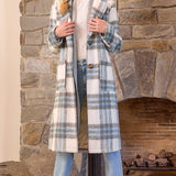 60871 Fuzzy Plaid Long Coat