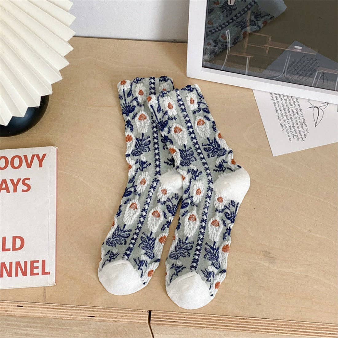 Vintage Embossed Floral Socks