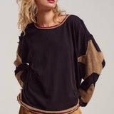 Raw Seam Star Patch Slouchy Knit Top