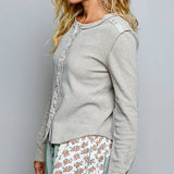 Vintage Washing Solid Metal Button Down Thermal Knit Top