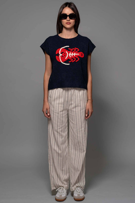 Coastal Lobster Intarsia Knit Top