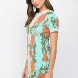 FLORAL TAPESTRY PATTERN SCALLOPED EDGE SWEATER DRESS FW10534