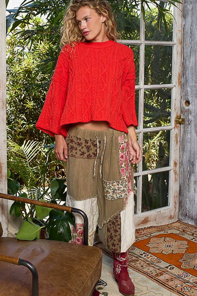 Round Neck Quarter Sleeve Cropped Sweater