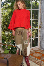 Round Neck Quarter Sleeve Cropped Sweater