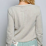 Vintage Washing Solid Metal Button Down Thermal Knit Top