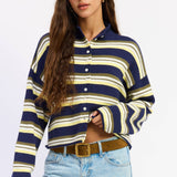 STRIPED FUNNEL NECK CARDIGAN