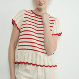 MAS3129 STRIPED CROCHET S/S SWEATER