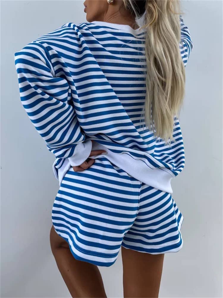 Striped Oversized Sweatshirt & Shorts Set
