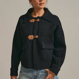 Toggle Front Knit Jacket With Contrast Collar