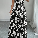 Smocked Waist Cap Sleeve Floral Print Maxi Dress