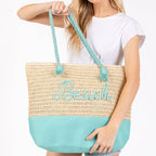 "Beach" Embroidered Crochet Tote Bag