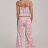 GINGHAM CHECK CROPPED CAMI TOP AND WIDE LEG PANTS SUMMER SET