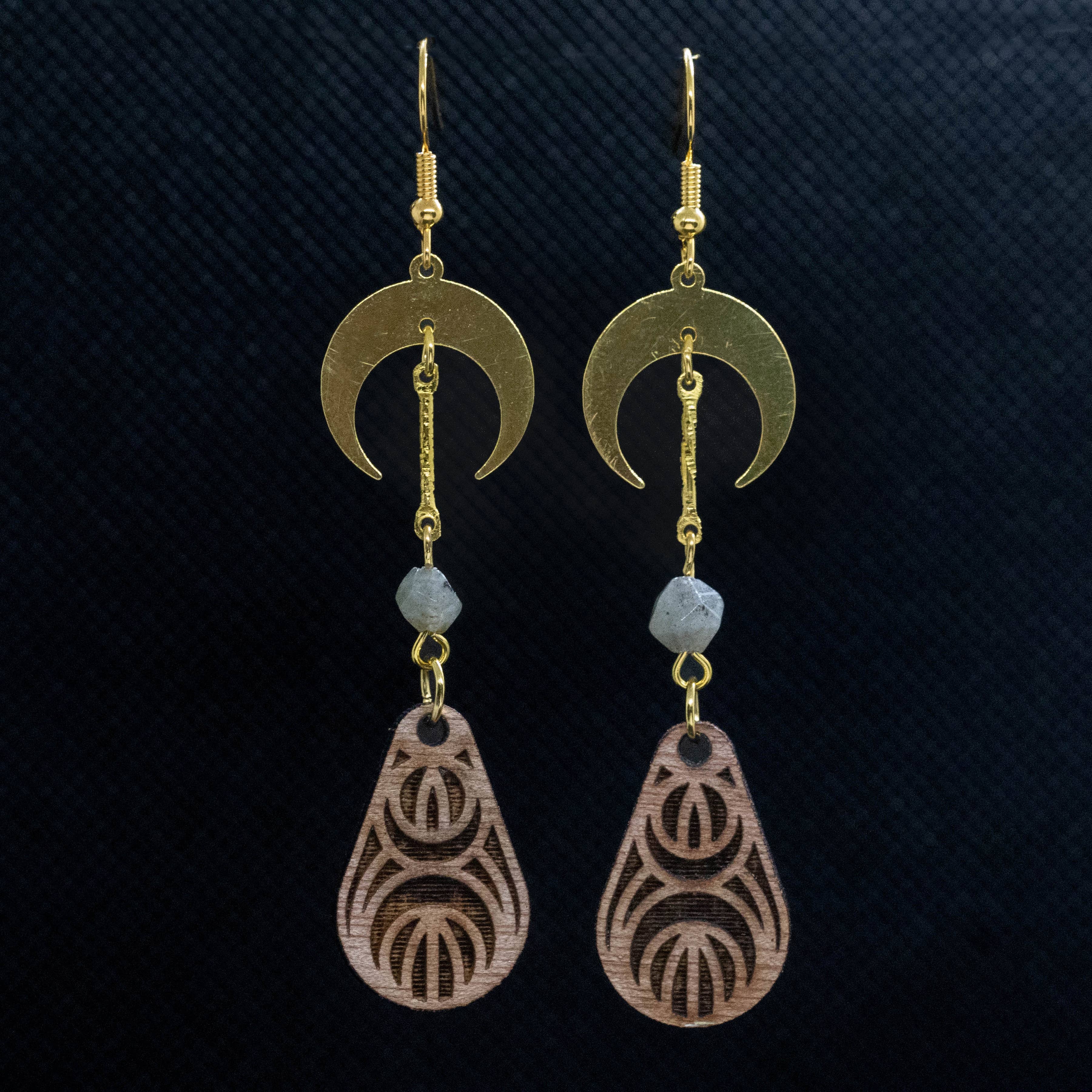 Crescent Moon Drop Wood Earrings