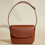 Chestnut Leather Shoulder Bag with Sculpted Strap