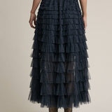 Plaid Mesh Ruffle Maxi Skirt - RS1106