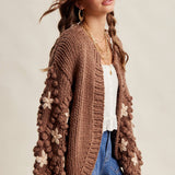 Hand Knit Floral Bobble Sleeve Cardigan LSW1097
