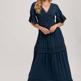 V-Neck Lace Trim Maxi Dress
