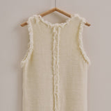 Frayed Trim Textured Knit Sleeveless Top
