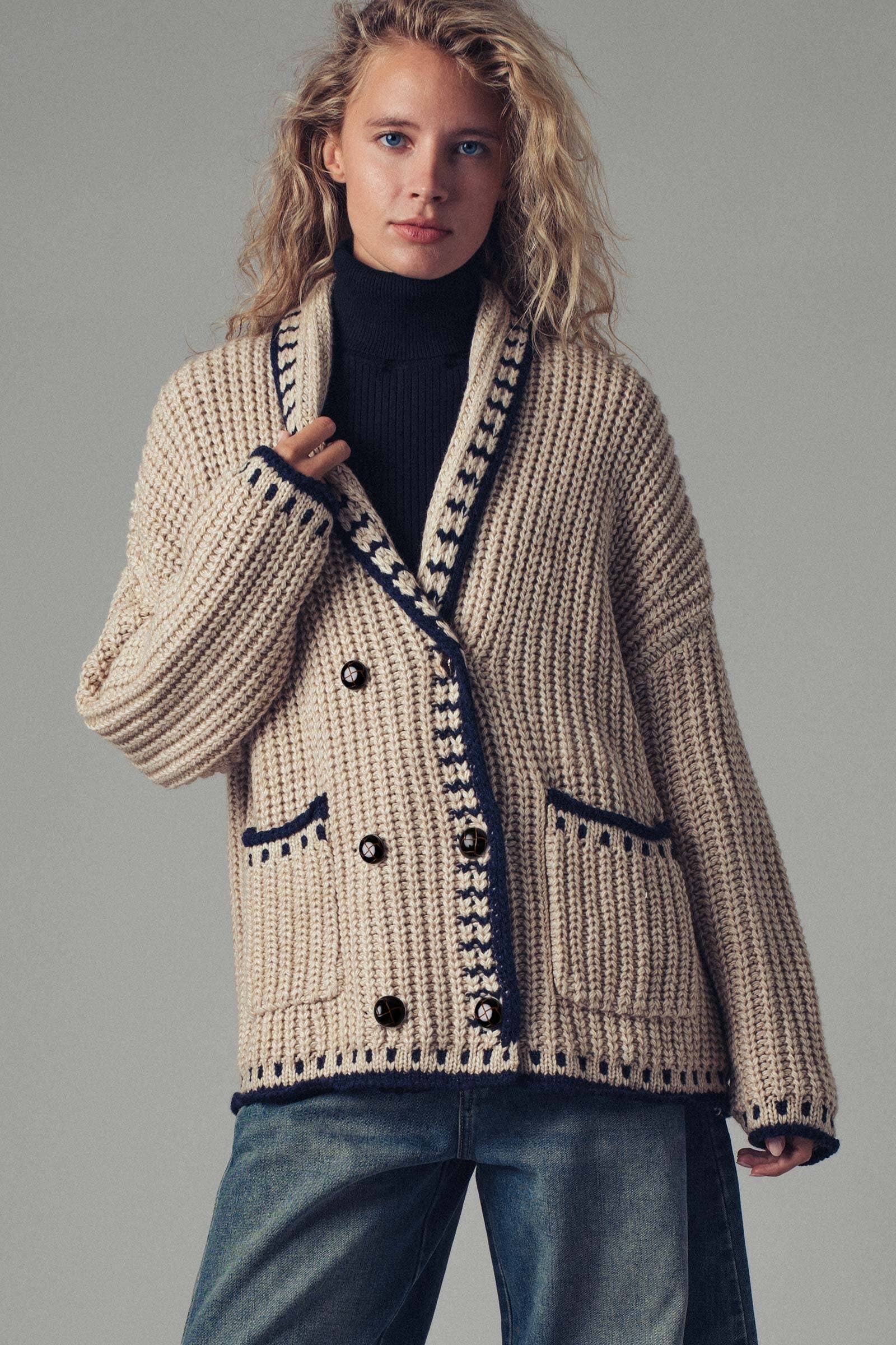 Chunky Knit Oversized Contrast Cardigan