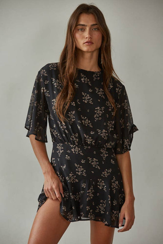 Chiffon Floral Print Mini Dress