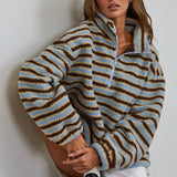 T3535 Relaxed Sherpa Striped Half Zip Pullover