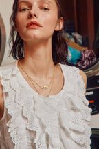Cotton Lace Trim Button Down Top