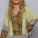 Print Panel Green Tea Knit Sweater