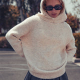 Ribbed Knit Sweater & Hooded Scarf Set