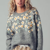 Daisy Embroidered Floral Knit Sweater