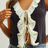 J7053   CROCHET KNIT VEST TOP WITH RUFFLE DETAIL