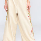 Time To Shine Denim Pants - Cream | Wide Leg Floral Slacks
