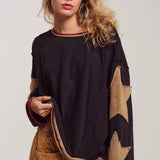 Raw Seam Star Patch Slouchy Knit Top