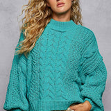 Mock Neck Cable Knit Sweater