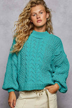 Mock Neck Cable Knit Sweater