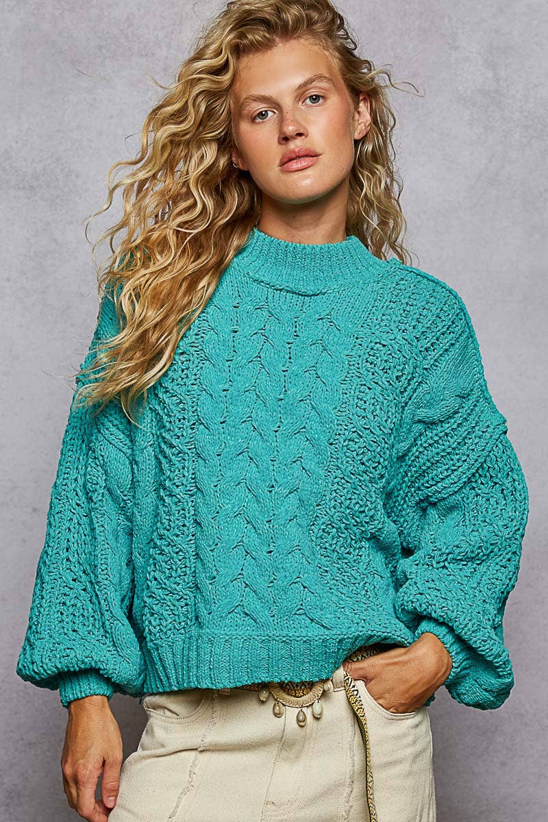 Mock Neck Cable Knit Sweater
