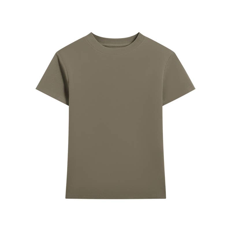 Essential basic plain fitted cotton blend crewneck tee