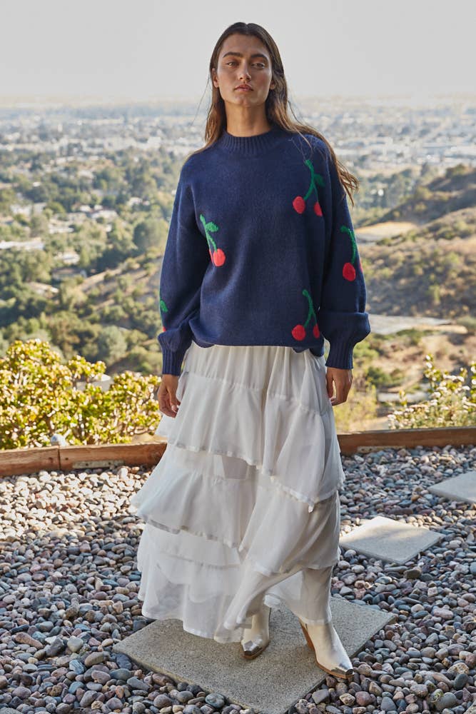 Cherry Detail Mock Neck Sweater