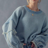 Denim Sleeve Knit Sweater