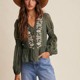 Embroidered Peplum Blouse