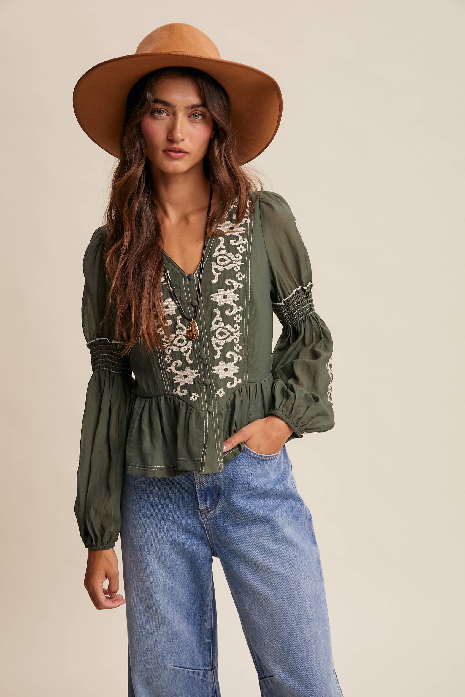 Embroidered Peplum Blouse
