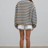T3535 Relaxed Sherpa Striped Half Zip Pullover